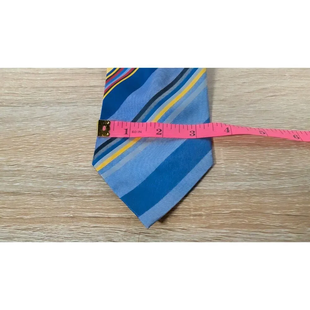 Vintage Wembley Necktie 1960s 1970s Wide Striped Tie – Blue, Red & Yellow